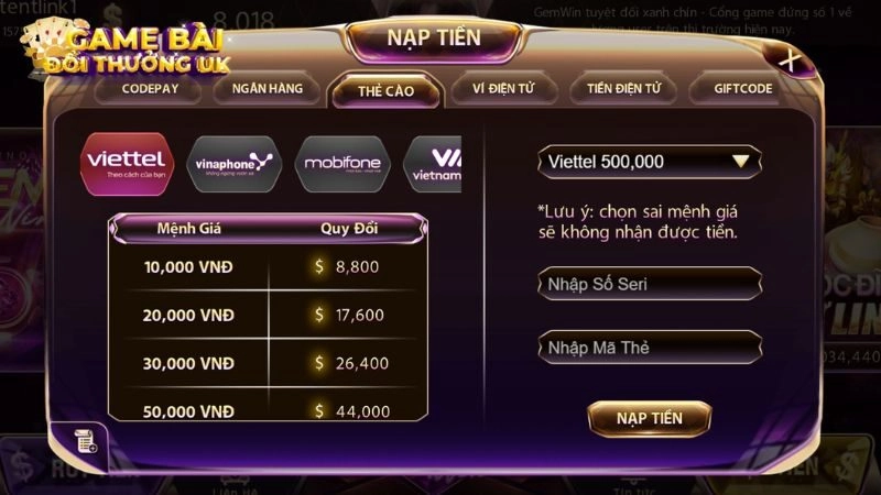 nạp tiền Gemwin